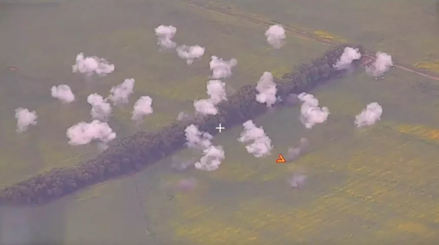 A screen grab from a video released by the Russian Ministry of Defense shows Russian forces reportedly launching a missile attack against Ukrainian troops at the border near Kursk Oblast, Russia, on August 7, 2024.